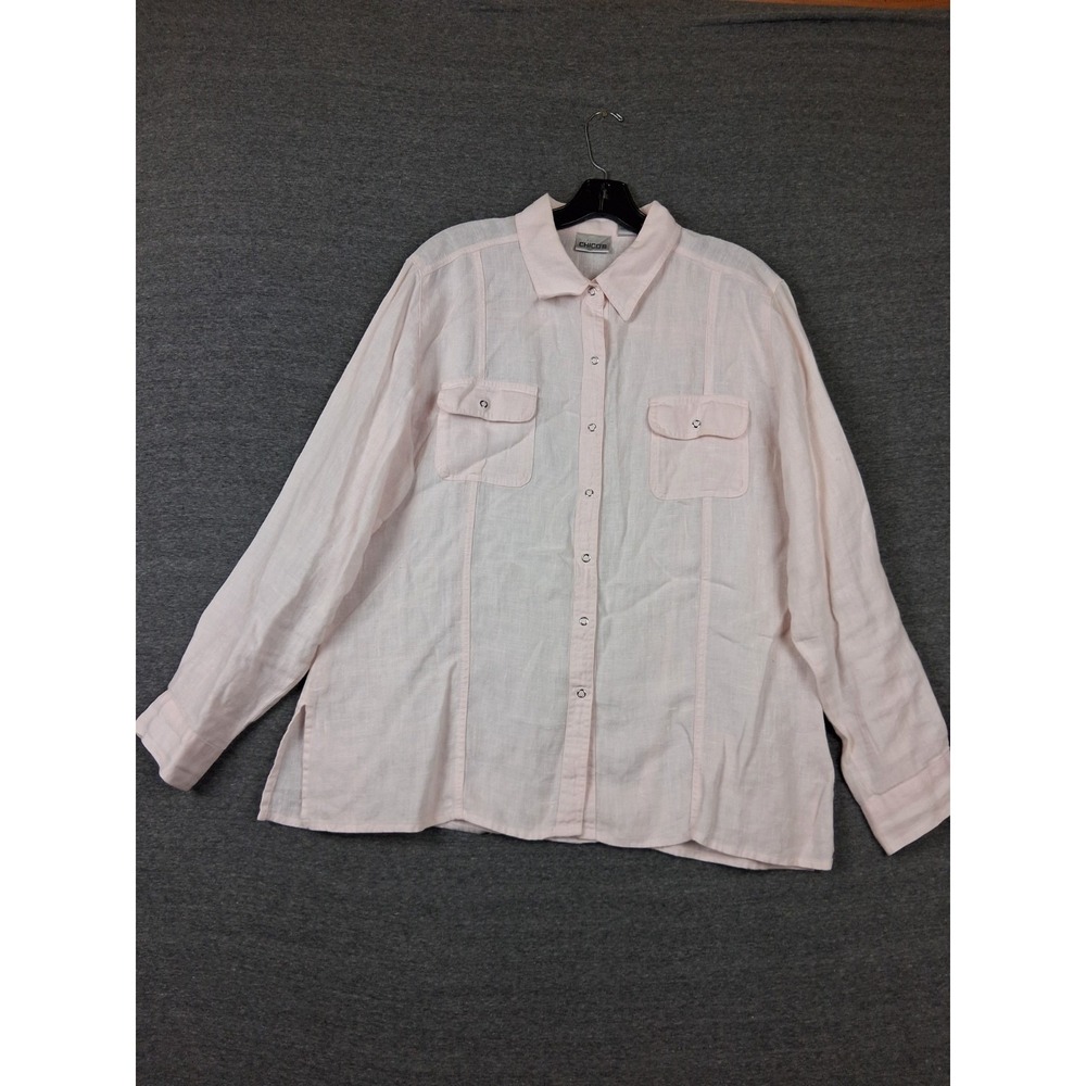 Chicos Womens Shirt Large Pink Linen Shacket Coastal Minimalist Casual Resort